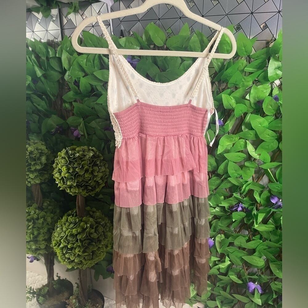 J. Gee Small Boho Cream Crochet Tiered Mini Dress EUC - Picture 4 of 12